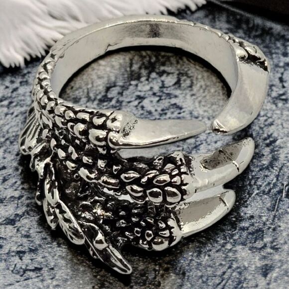 Dragon Claw of Nidhoggr Band Titanium Steel Adjustable Men's Ring Silver Jewelry - Picture 10 of 11